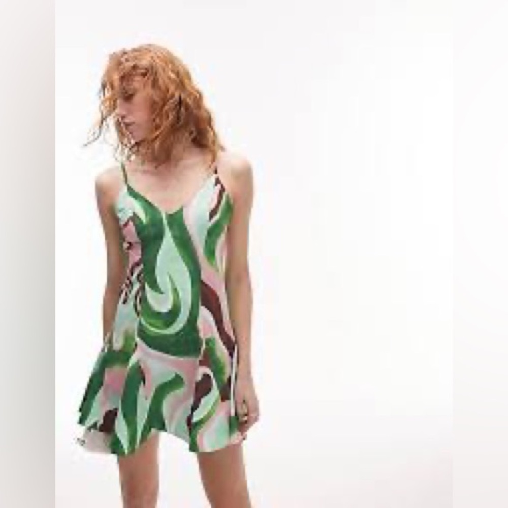 NWT Topshop poplin swirl godet mini dress